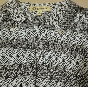 Democracy Zig Zag Chevron print back white Shirts blouse Tops Size L
